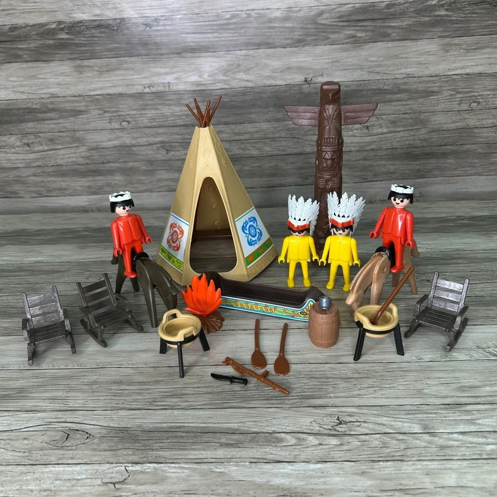 Playmobil Native American Teepee Figures Horses Canoe Accessories Vintage Geobra